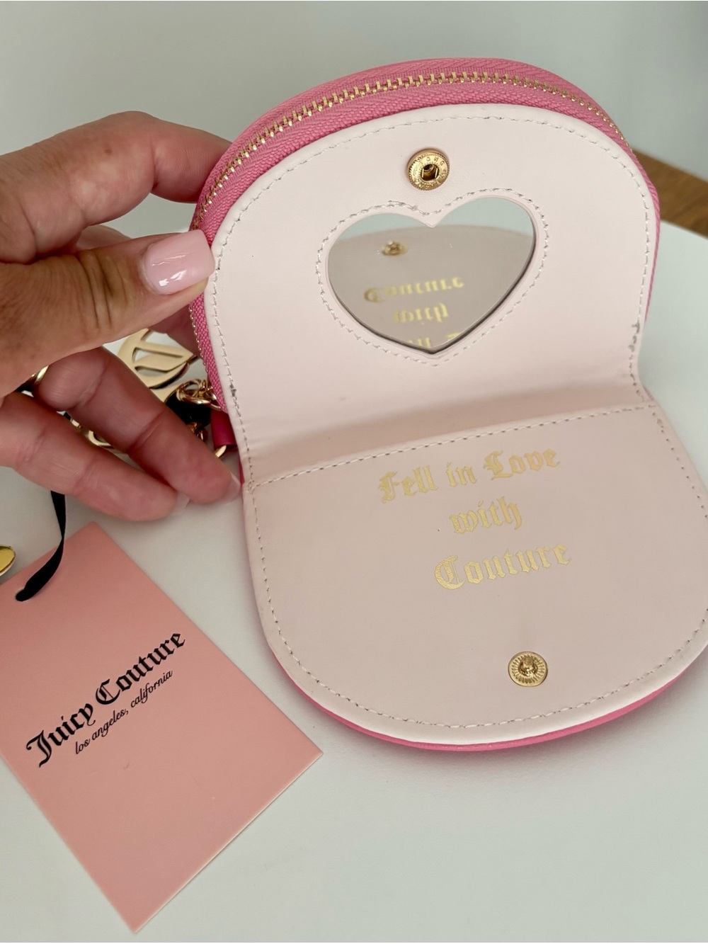 JUICY COUTURE Pink Lemonade Take The Lead Mirror Inside Half Moon CC Case. NWT - Picture 5 of 7
